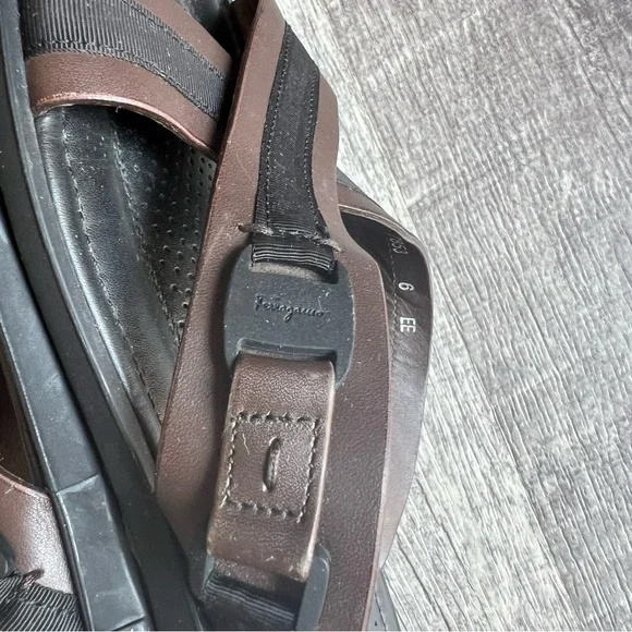 Salvatore Ferragamo Tolis Two-Tone Crisscross Sandals Brown Black Size 6